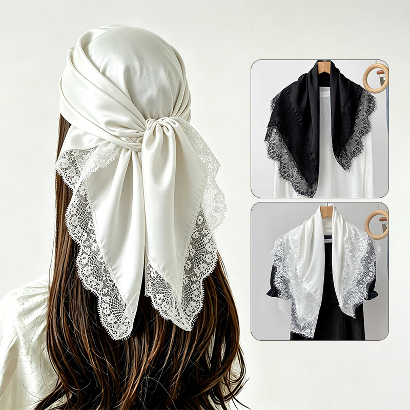 Head Wrap Turban - 70x70cm Vierkante Sjaal Vrouwen Kant Trim